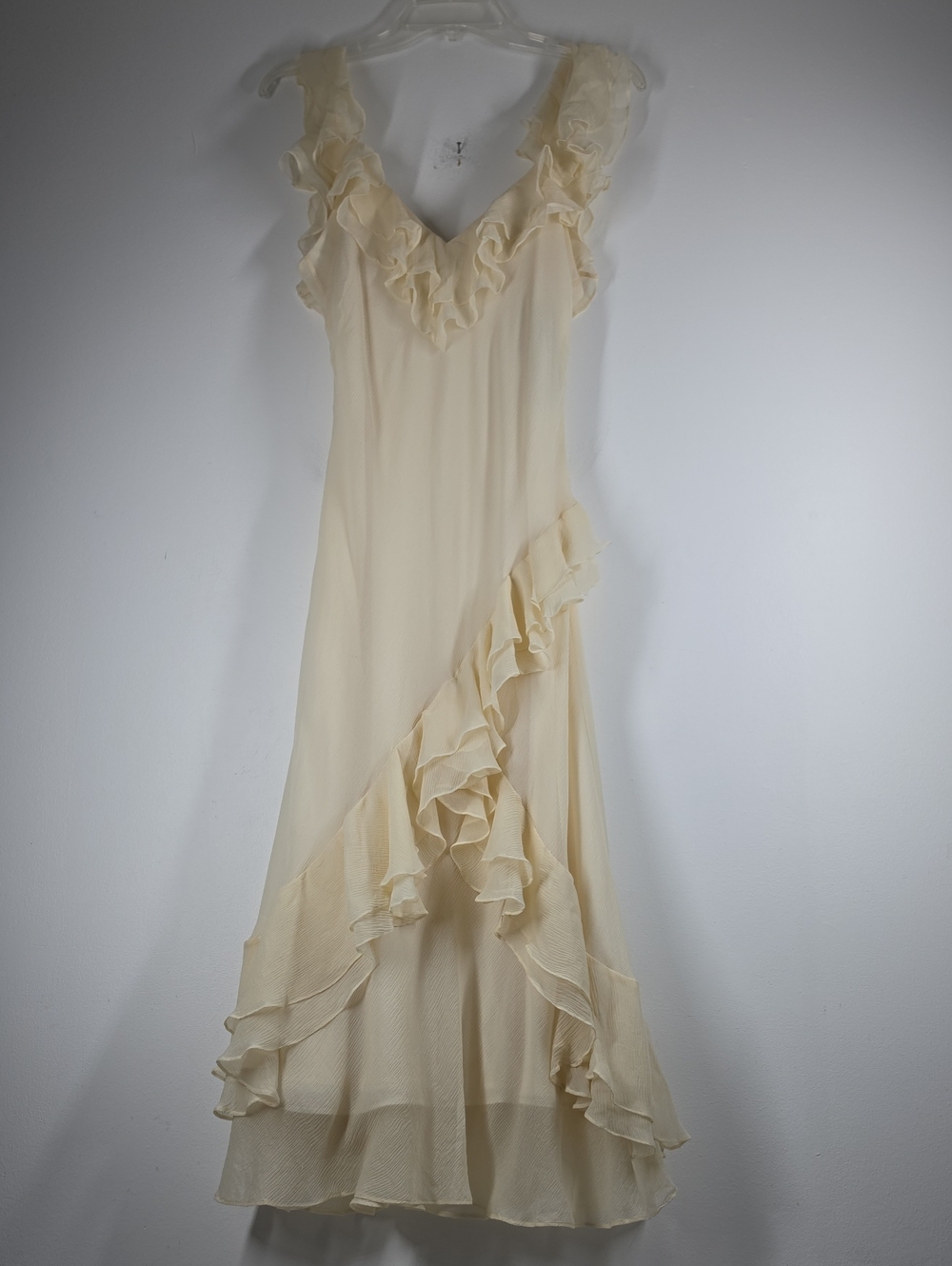 Lauren Ralph Lauren Ivory 100% Silk Ruffle Maxi Gown Dress 12 NWT - Picture 2 of 12